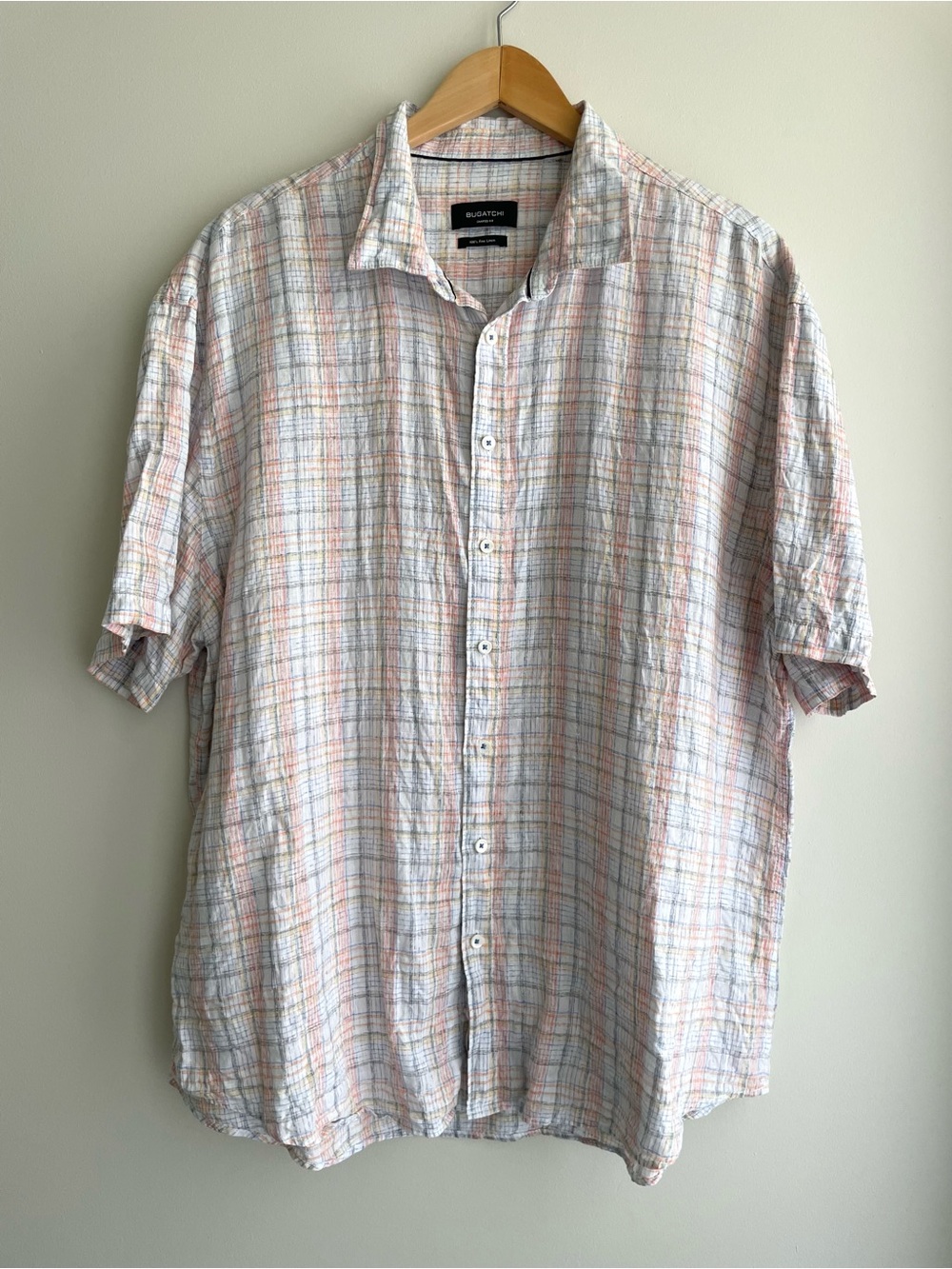 Bugatchi Linen Short-Sleeve Button-Down Casual Preppy Shirt